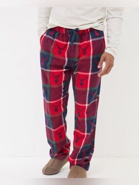 FatFace Men’s Jacquard Reindeer Plaid Lounge Pajama Pants Size L Red 100% Cotton